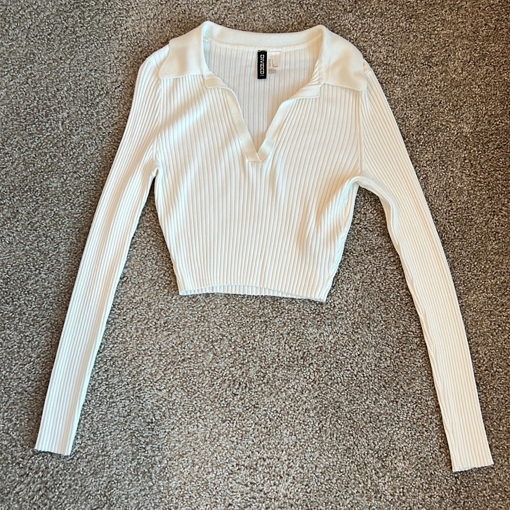 Cream cropped collared shirt